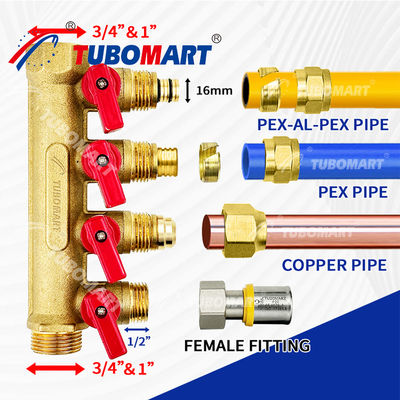 1/2 Zoll Messing Pex Manifold 150 Psi Für Sanitärprojekte 200 ° F Maximaltemperatur