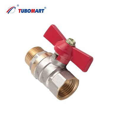 TUBOMART OEM DN32 Nickel Plating Female to Male Brass Ball Valve with Butterfly Handle Underfloor Heating System