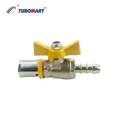 Tubomart OEM 14-32mm Messing Press Gas Kugelhahn mit Schmetterlingsgriff für Mehrschichtverbundrohr PEX AL PEX Gas Verwendung